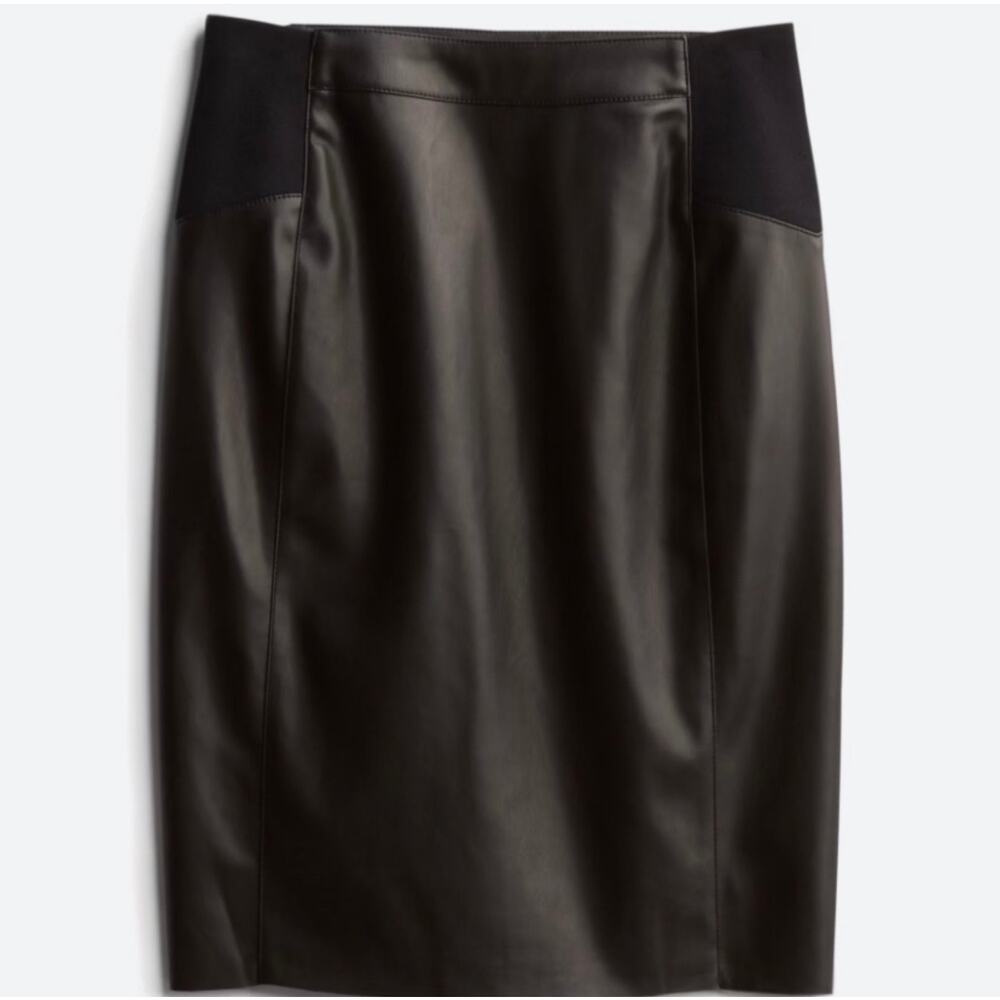 NWT Vero Moda Black Faux Leather Pencil Skirt Stretchy Sides-Size XL